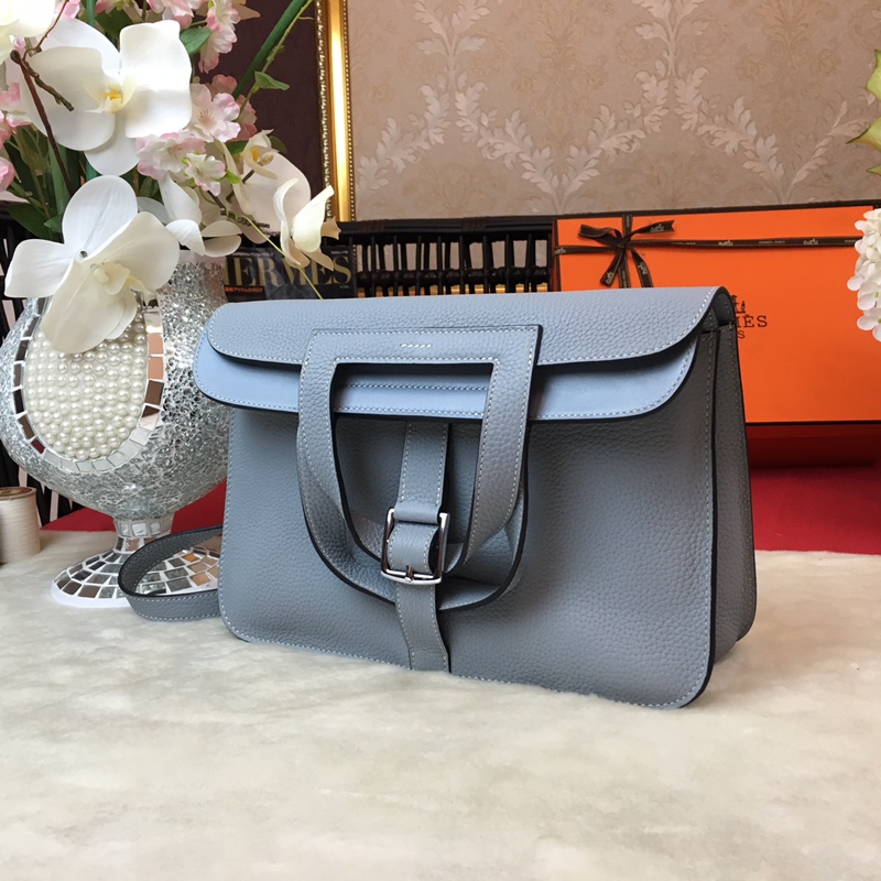 에르메스 할잔백31 린넨블루 은장 소가죽